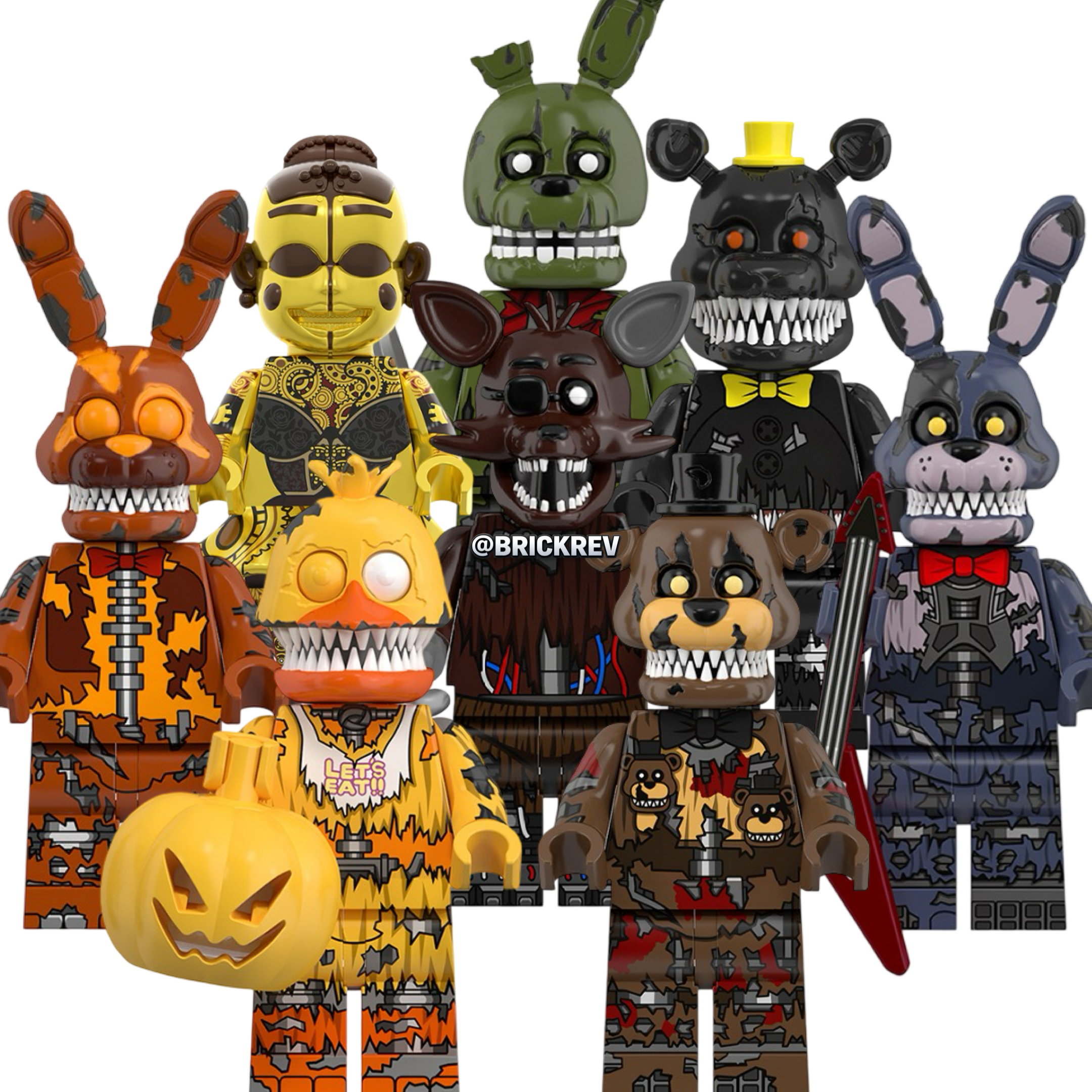 Freddy Five Nights Nightmare Animatronics Figure Toppers with 360-Degree Printing & Free Display Stand Durable Premium Plastic